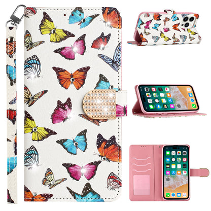 For Samsung Galaxy S22 Fashion Diamond Bling Design Wallet Pouch Card Slots PU Leather With Lanyard  Phone Case Cover