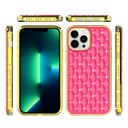For Apple iPhone 13 Pro Max (6.7") Luxury Chrome Diamonds Rhinestone Thick Shiny Bling Protective Rubber Frame  Phone Case Cover