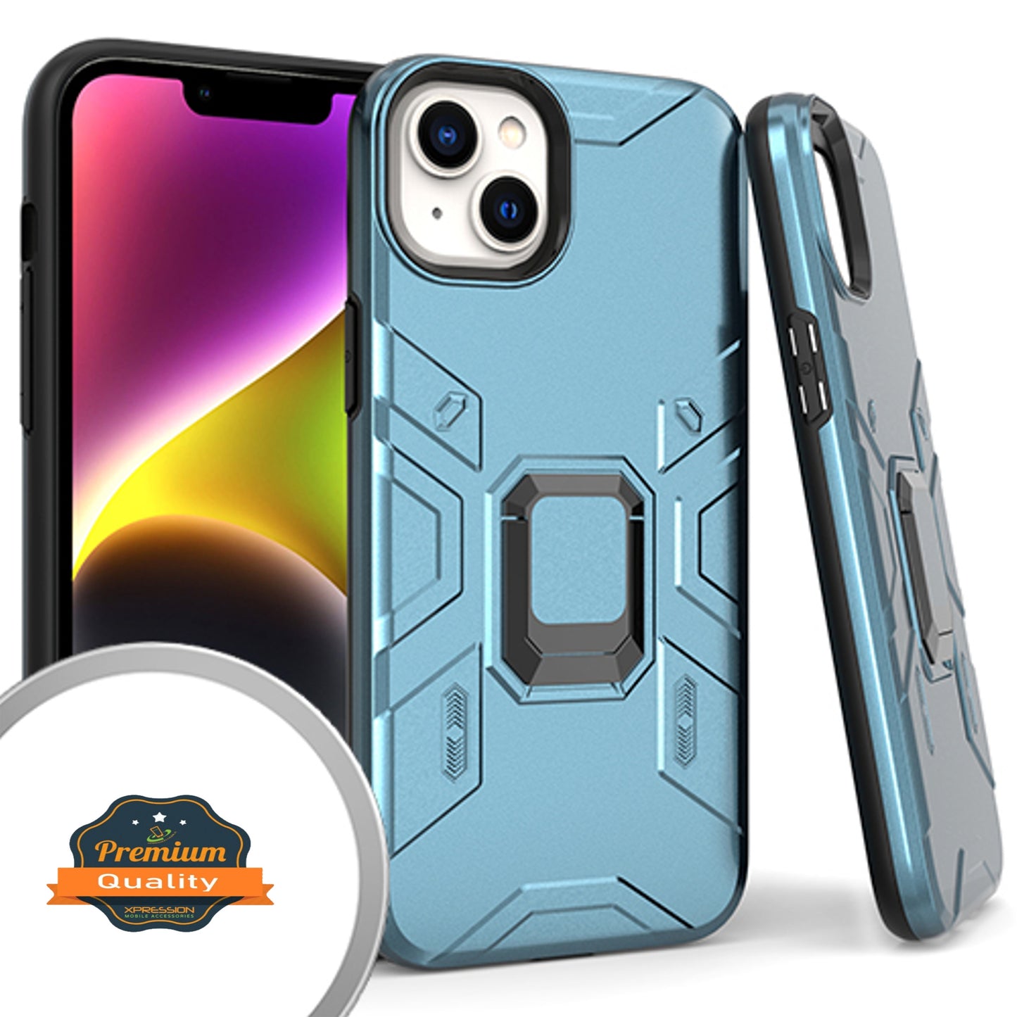 For Apple iPhone 14 Plus /Pro Max Hybrid Heavy Duty Armor Protective Bumper with 360° Degree Ring Holder Kickstand  Phone Case Cover