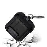 For Apple AirPods Pro Premium Ultra ShockProof Hybrid With Metal Hook Carabiner & Switch Closure Full-Body Rugged Protective Black Phone Case Cover