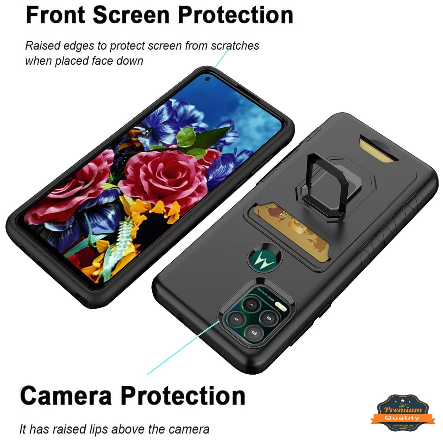 For Apple iPhone 14 (6.1") Wallet Credit Card Slot Holder with Metal Ring Kickstand Hybrid Dual Layer Magnetic Stand  Phone Case Cover