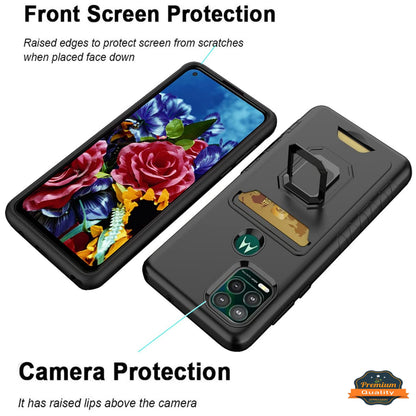 For Apple iPhone 14 (6.1") Wallet Credit Card Slot Holder with Metal Ring Kickstand Hybrid Dual Layer Magnetic Stand  Phone Case Cover