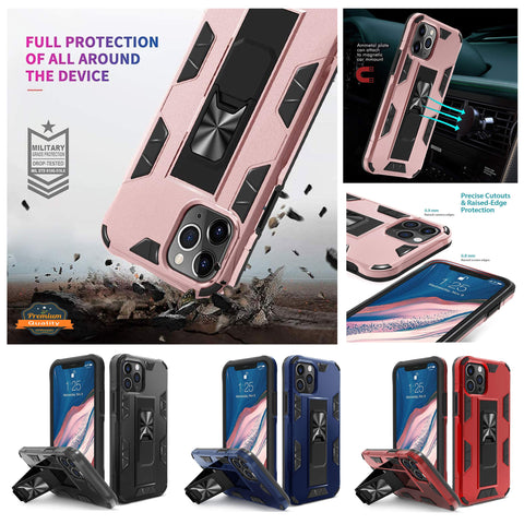 For Apple iPhone 14 (6.1") Built-in Slide Kickstand Shockproof Armor Heavy Duty Dual Layer [Military Grade] Rugged Bumper  Phone Case Cover