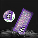 For Samsung Galaxy S22 Ultra Luxury Liquid Glitter 3in1 Sparkle Bling Quicksand Clear Heavy Duty Bumper PC Frame TPU Back  Phone Case Cover