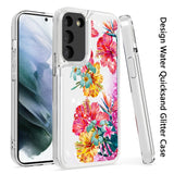 For Samsung Galaxy S22 /Plus Ultra Floral Design Quicksand Water Flowing Liquid Floating Colorful Glitter Bling Flower Fashion TPU Hybrid  Phone Case Cover