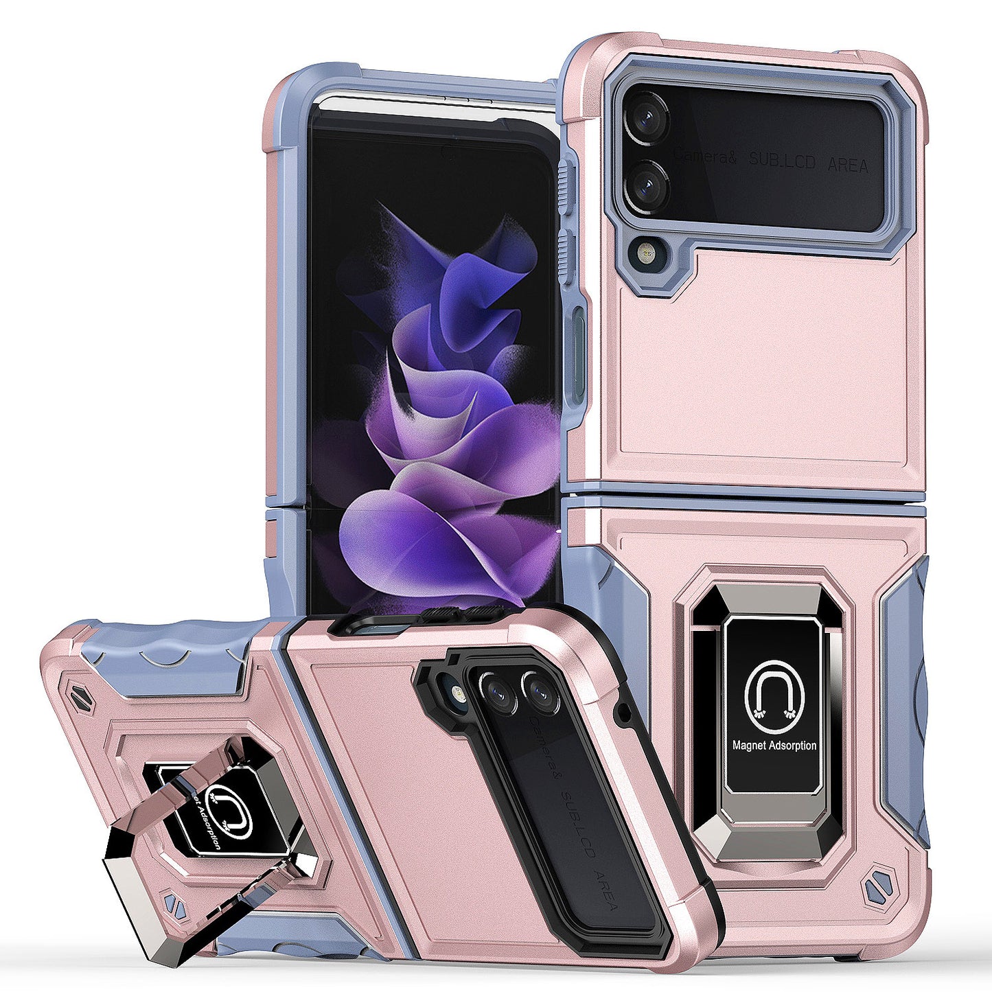 For Samsung Galaxy Z Flip 4 5G Hybrid Cases with Magnetic Ring Holder Kickstand Heavy Duty Rugged Silicone Shockproof  Phone Case Cover