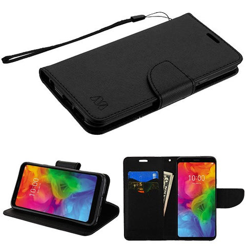 For LG Q7, LG Q7+ PU Leather Wallet with Credit Card Holder Storage Folio Flip Pouch Stand Black Phone Case Cover