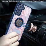 For Samsung Galaxy S22 Ultra Unique Marble Design with Magnetic Ring Kickstand Holder Hybrid TPU Hard Shockproof  Phone Case Cover