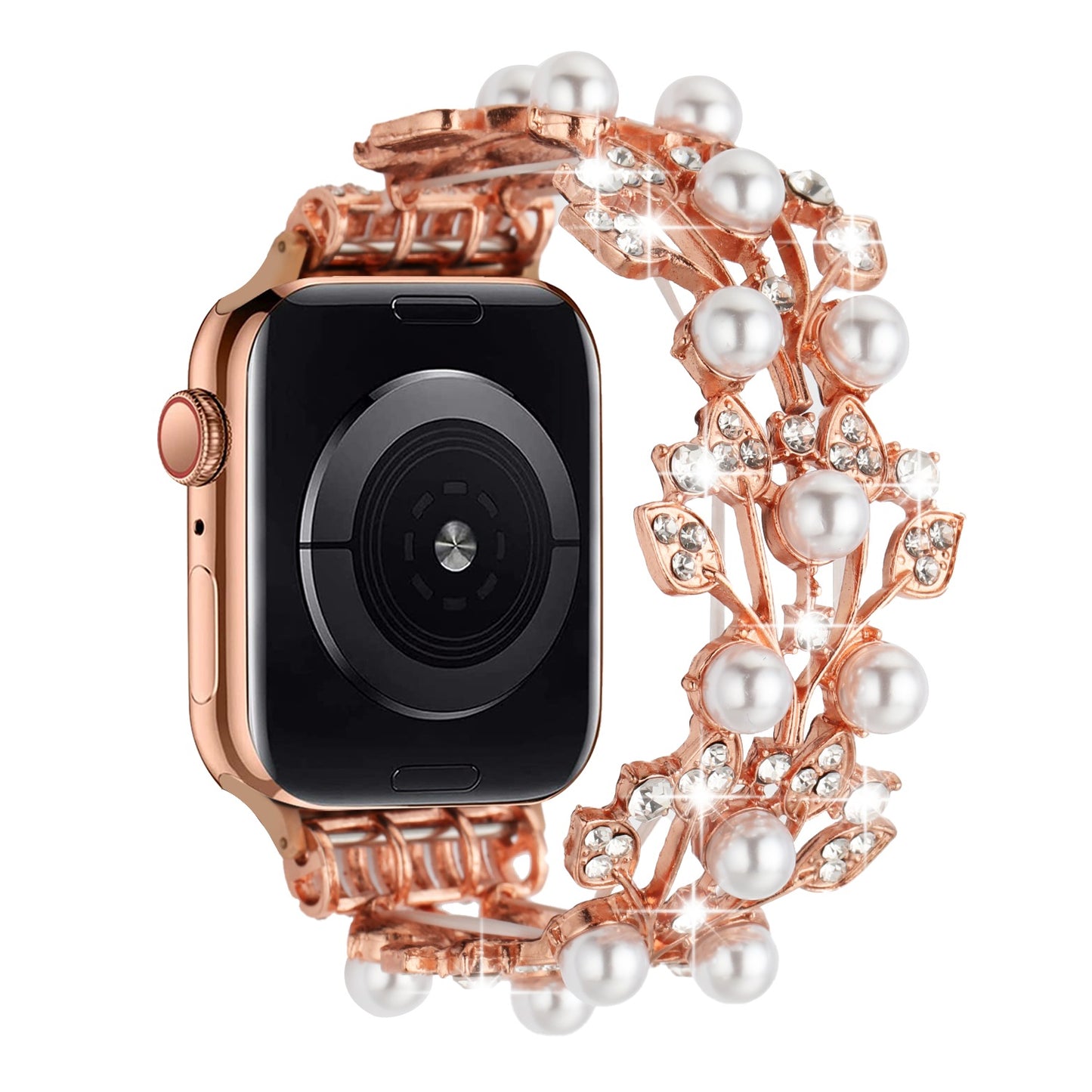 For Apple Watch Size 42/44/45mm Pearl Diamond Bling Zinc Alloy Wristband Watch Band Strap for iWatch Series 8/7/SE/6/5/4/3/2/1/SE (2022)  Phone Case Cover