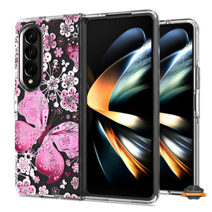 For Samsung Galaxy Z Fold 4 5G Hybrid Trendy Image Patterns Design Transparent Hard Back Shockproof TPU Rubber  Phone Case Cover