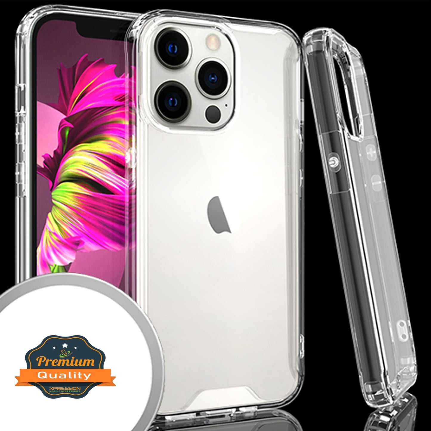 For Apple iPhone 14 /Pro Max Slim Frame Shockptoof Hybrid Rubber Silicone Gummy TPU Clear Hard Back  Phone Case Cover