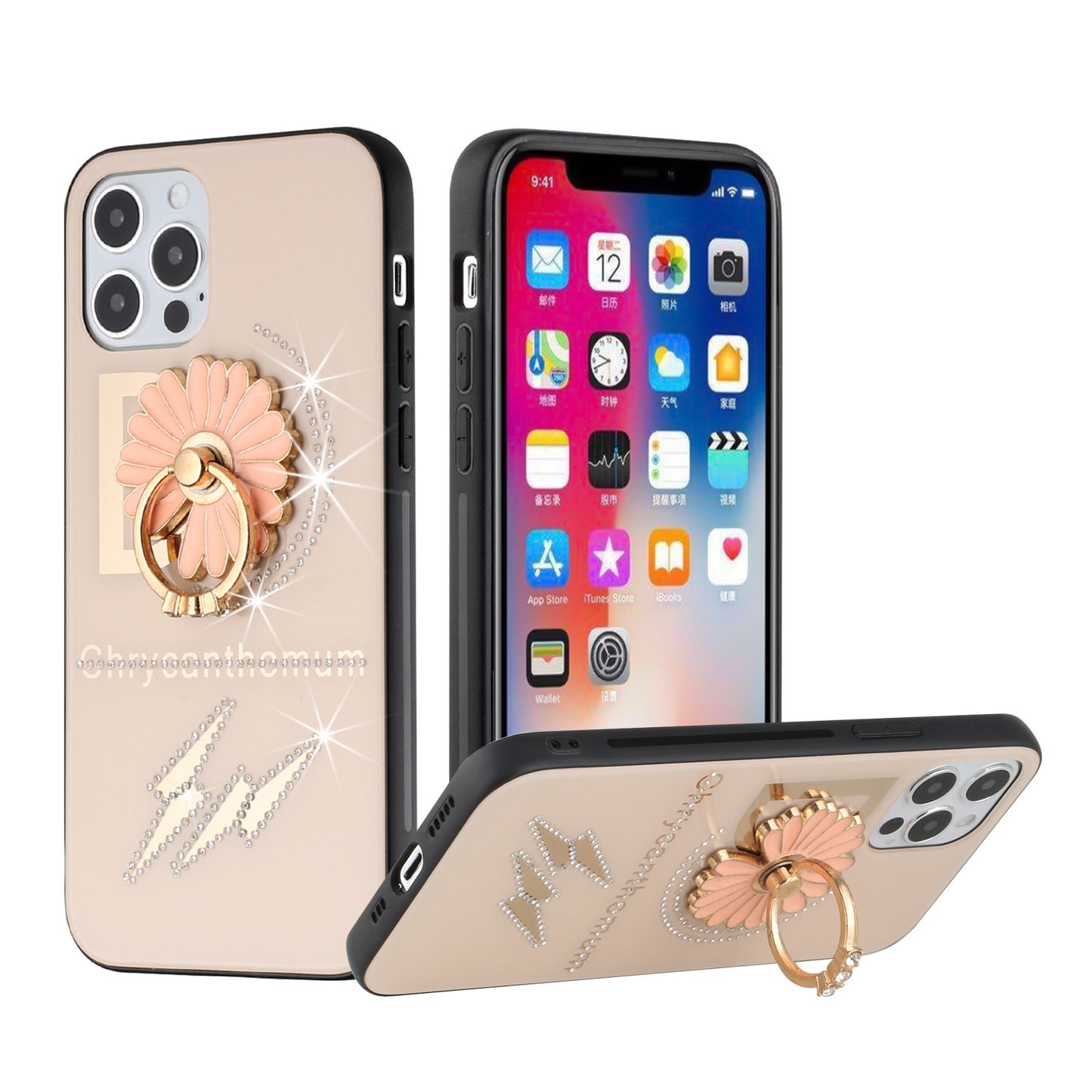 For Samsung Galaxy Z Flip 4 5G Diamond Bling Sparkly Glitter Ornaments Engraving Hybrid with Ring Stand Fashion  Phone Case Cover