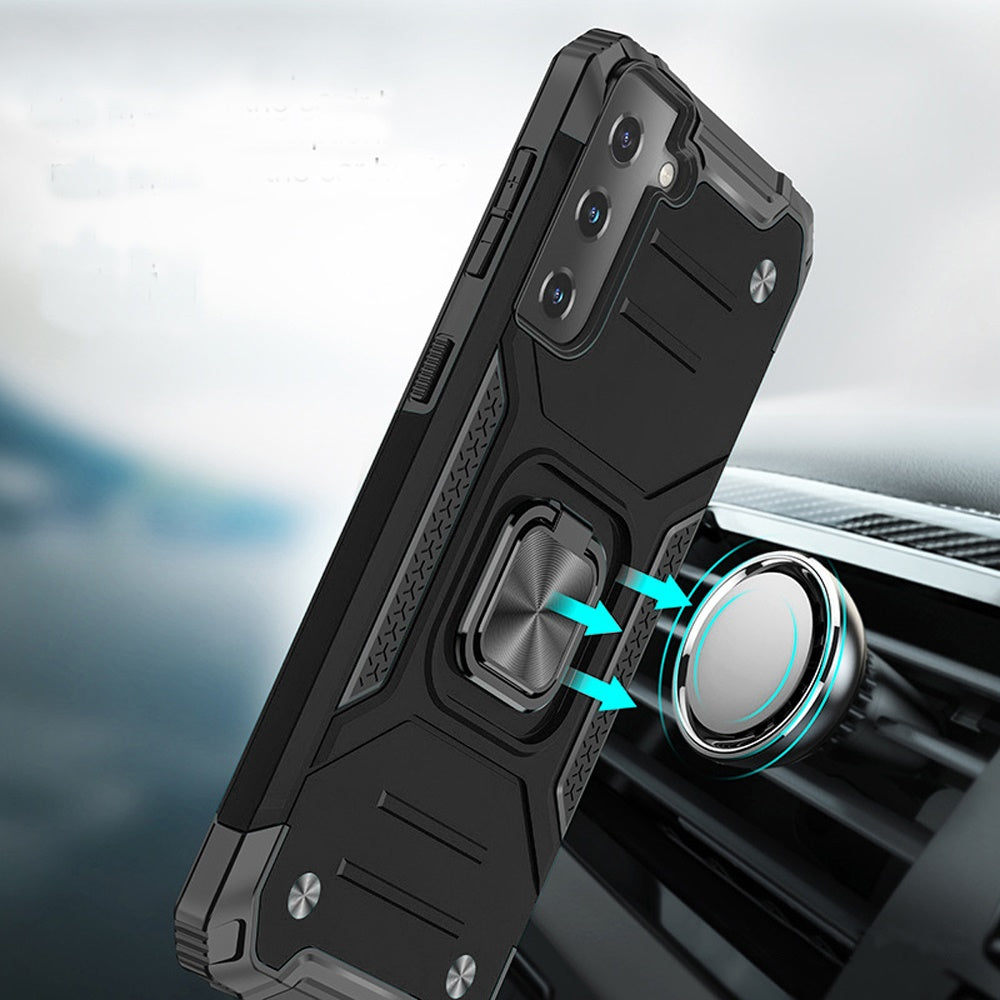 For Samsung Galaxy S20 Armor Hybrid with Ring Stand Holder Kickstand Shockproof Heavy-Duty Durable Rugged 2in1 Black Phone Case Cover