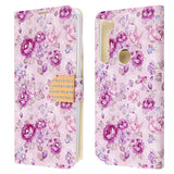 For Motorola Moto G Stylus (2020) Design PU Leather Wallet Diamond Bling with Credit Card Slot Storage Flip Pouch Purple Flowers Phone Case Cover