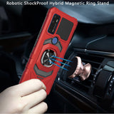 For Cricket Dream 5G Hybrid Dual Layer with Rotate Magnetic Ring Stand Holder Kickstand, Rugged Shockproof Anti-Scratch Red Phone Case Cover