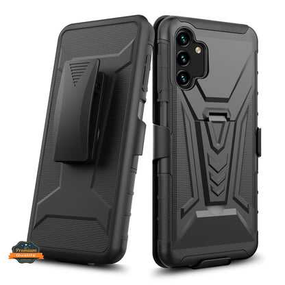 For Apple iPhone 14 (6.1") Belt Clip Holster Shockproof with Clip On & Kickstand Heavy Duty 3in1 Hybrid Black Phone Case Cover