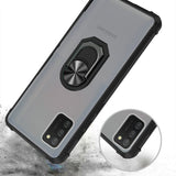 For Samsung Galaxy A02S Clear Silicone Shockproof Tuff Hybrid Protection Cover Transparent TPU with Magnetic Ring Kickstand Black Phone Case Cover