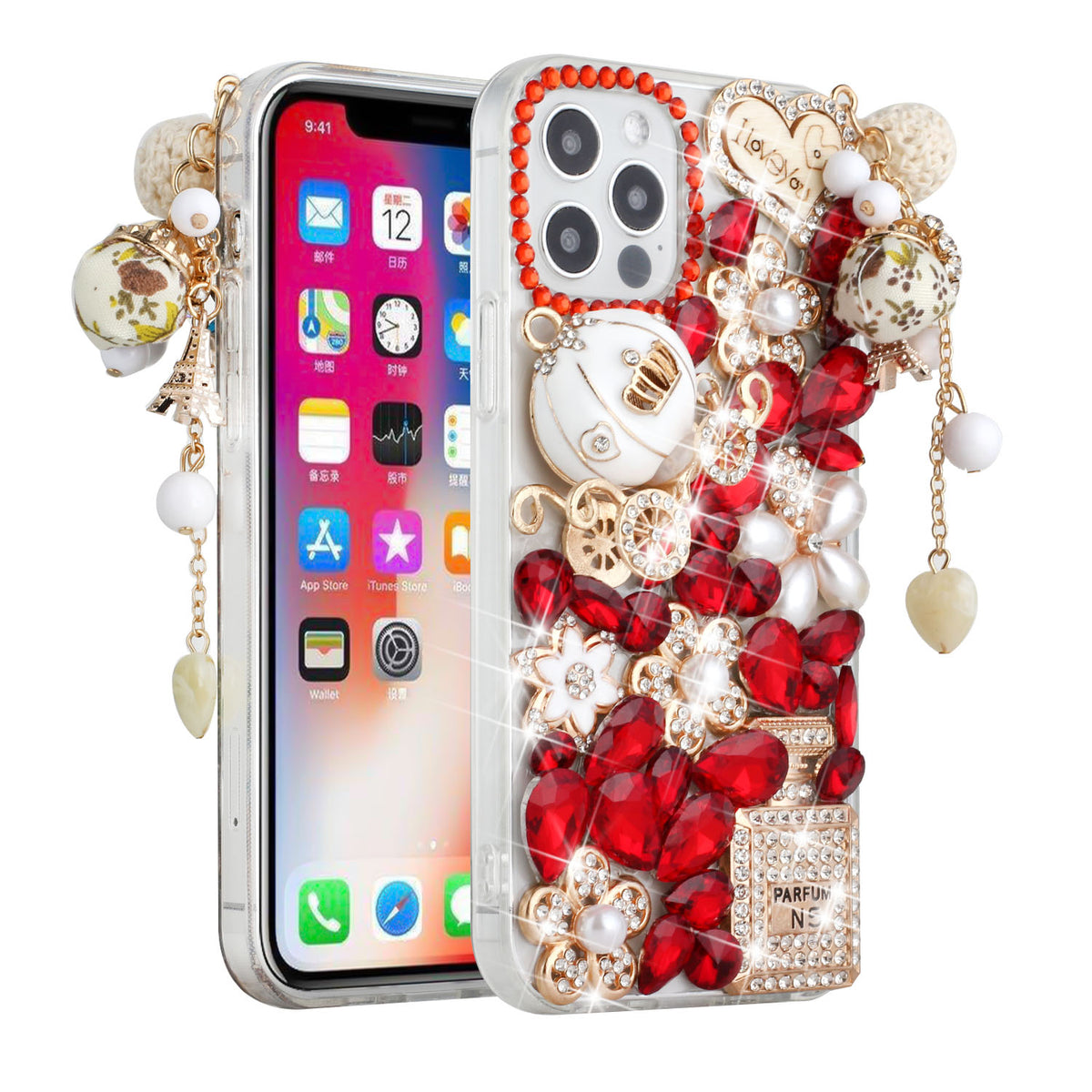 For Apple iPhone 13 (6.1") Bling Clear Crystal 3D Full Diamonds Luxury Sparkle Rhinestone Hybrid Protective  Phone Case Cover