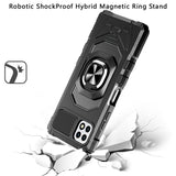 For AT&T Maestro 3 Hybrid Dual Layer with 360° Rotate Magnetic Ring Stand Holder Kickstand TPU Rugged PC Shockproof Silver Phone Case Cover
