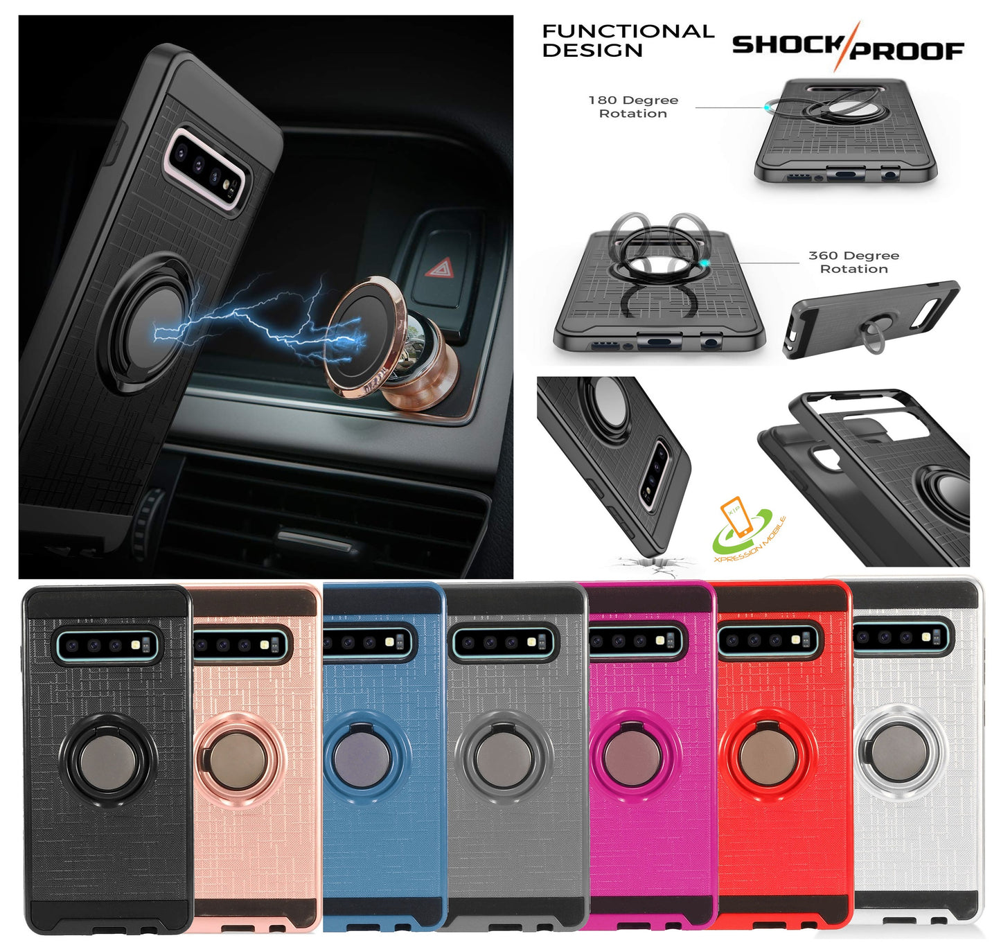 For Samsung Galaxy S22 Ultra Hybrid 360° Ring Armor Shockproof Dual Layers 2in1 with Ring Stand for Magnetic Car Mount  Phone Case Cover