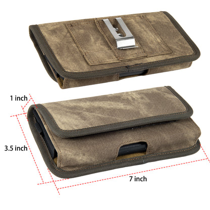 For Motorola Moto G Power 2022 Universal Horizontal Cell Phone Case Fabric Holster Carrying Pouch with Belt Clip and 2 Card Slots fit XL Devices 7" [Brown Denim]