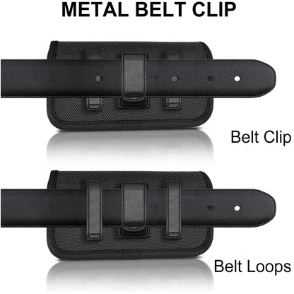 For Nokia C200 Nylon Canvas Fabric Waist Belt Holster Horizontal Pouch Holds Large Phone Works with Thick Cases Universal Cover [Black]