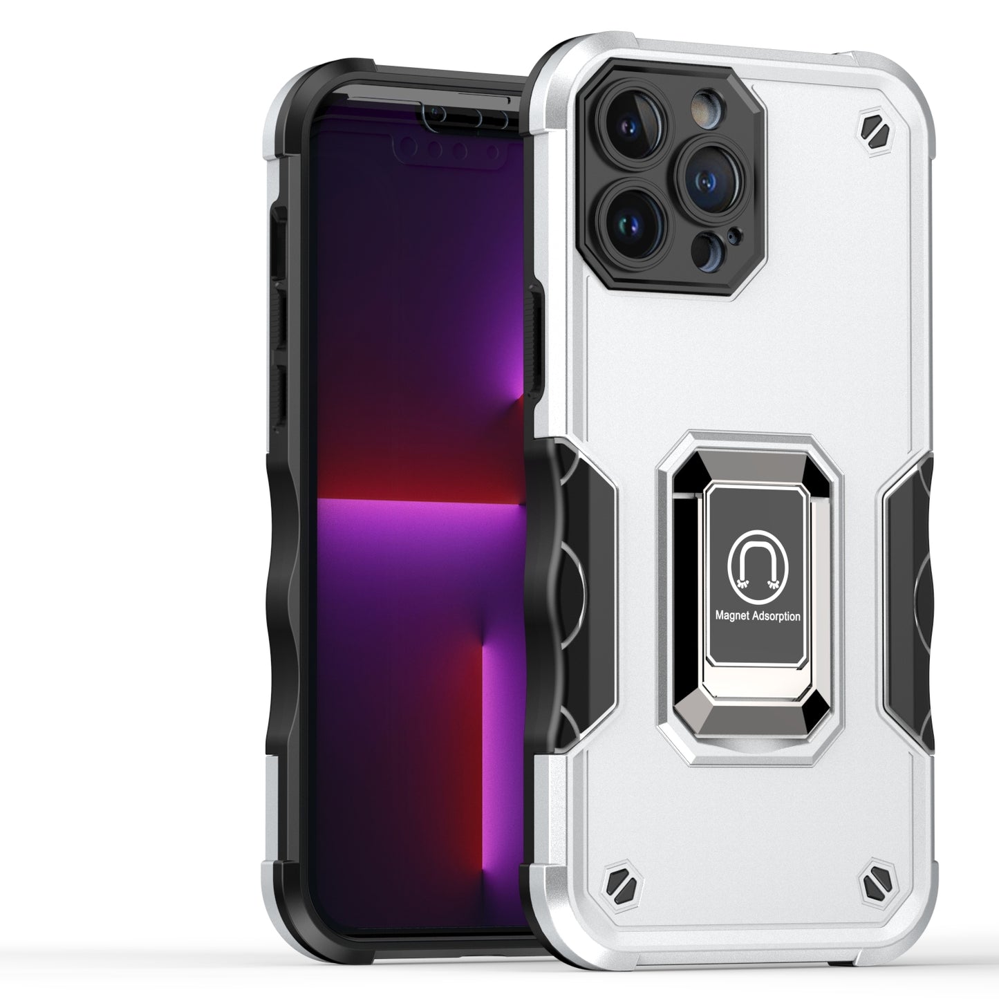 For Apple iPhone 13 Pro Max Hybrid Cases with Magnetic Ring Holder Stand Kickstand Heavy Duty Rugged Silicone Shockproof  Phone Case Cover