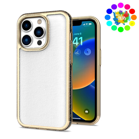 For Apple iPhone 13 Pro Max 6.7" Electroplated Gold Frame Glitter Bling Transparent Hybrid Hard PC Rubber Shockproof  Phone Case Cover
