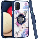 For Samsung Galaxy A02S Unique Marble Design with Magnetic Ring Kickstand Holder Hybrid TPU Hard PC Armor Shockproof  Phone Case Cover