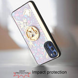 For Samsung Galaxy A13 5G Diamond Bling Sparkly 3D Ornaments Engraving Hybrid with Ring Stand Holder Fashion Purple Butterfly Phone Case Cover