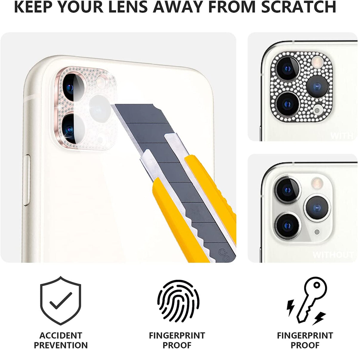 For Apple iPhone 14 Pro (6.1") Camera Lens Zinc Alloy With Diamond Bling Glitter Lens Protective Camera Decoration Gold