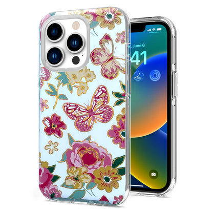 For Apple iPhone 14 Pro Max (6.7") Stylish Gold Layer Design Hybrid Rubber TPU Hard Shockproof Armor  Phone Case Cover