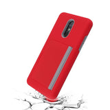 For LG Stylo 4 / Stylo 4 Plus Credit Card Wallet Back Storage Invisible Pocket Dual Layer Hard PC TPU Hybrid Protective Red Phone Case Cover
