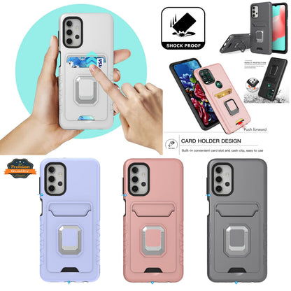 For Apple iPhone 14 (6.1") Wallet Credit Card Slot Holder with Metal Ring Kickstand Hybrid Dual Layer Magnetic Stand  Phone Case Cover