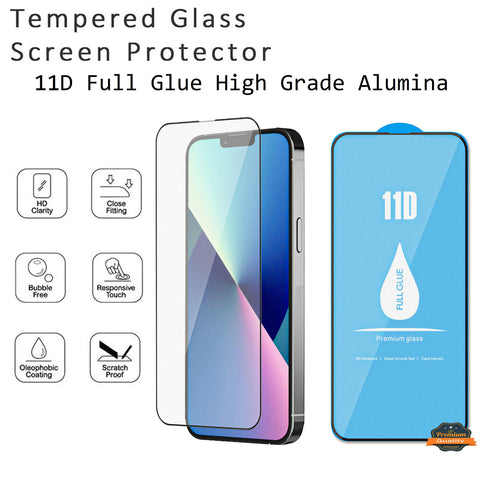 For Apple iPhone 14 Pro (6.1") Tempered Glass Screen Protector 11D Full Glue High Grade Alumina Tempered Glass Curved Screen Clear Screen Protector