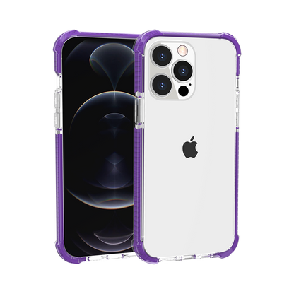 For Apple iPhone 12 Pro Max (6.7") Slim Hybrid Transparent Rubber Gummy Gel Hard PC Silicone TPU Color Bumper Frame  Phone Case Cover