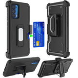 For Motorola Edge 2021 Armor Belt Clip Wallet Case with Credit Card Holder, Holster, Kickstand Protective Full Body Heavy Duty Hybrid Black Phone Case Cover
