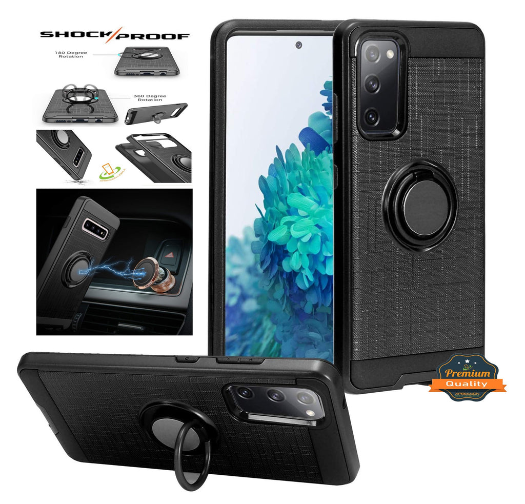 For Motorola Moto One 5G, Moto G 5G Plus Hybrid 360° Ring Armor Shockproof Dual Layers Rugged 2 in 1 Holder with Ring Stand Black Phone Case Cover