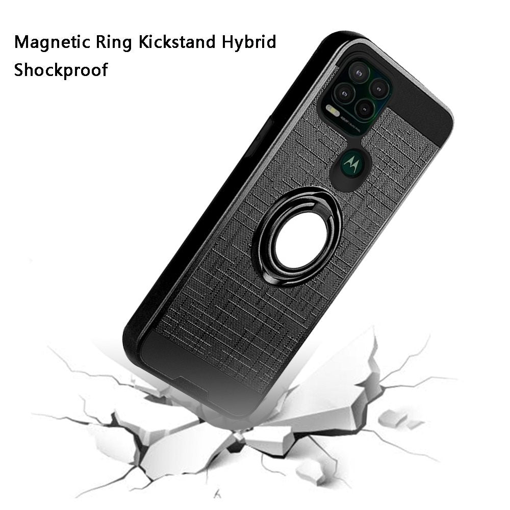 For Motorola Moto G Pure Hybrid Ring Stand Brushed with 360 Degree Rotating Ring Magnetic Bracket 2in1 Armor Texture Rugged  Phone Case Cover