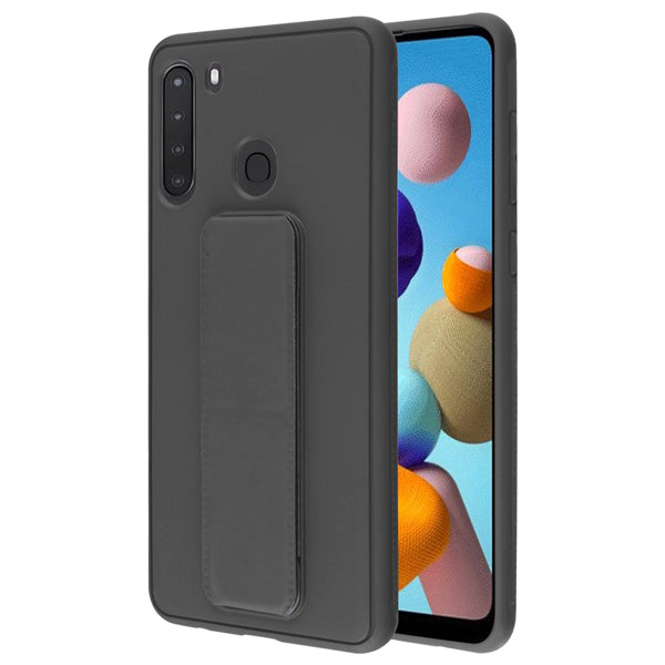 For Samsung Galaxy A21 Kickstand Foldable Stand Hybrid Shockproof Slim Hard PC TPU Bumper Black Phone Case Cover
