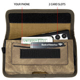For Apple iPhone 13 Pro Max (6.7 inch) Universal Horizontal Cell Phone Case Fabric Holster Carrying Pouch with Belt Clip and 2 Card Slots fit XL Devices 7" [Brown Denim]