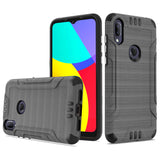 For TCL A2 /A507DL Hybrid Dual Layer Slim Defender Armor Tuff Metallic Brush Texture Finishing Shockproof Hard PC + Soft TPU Rubber Gray Phone Case Cover