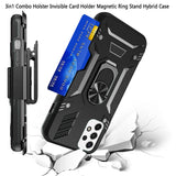 For Samsung Galaxy A53 5G Wallet Case with Invisible Credit Card Holder, 3 in 1 Combo Holster Clip and Ring Kickstand Black Phone Case Cover