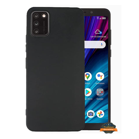 For BLU View 3 (B140DL) Slim Flexible TPU Hybrid [Matte Finish Coating] Shock Absorbing Rubber Silicone Gummy Protection Black Phone Case Cover