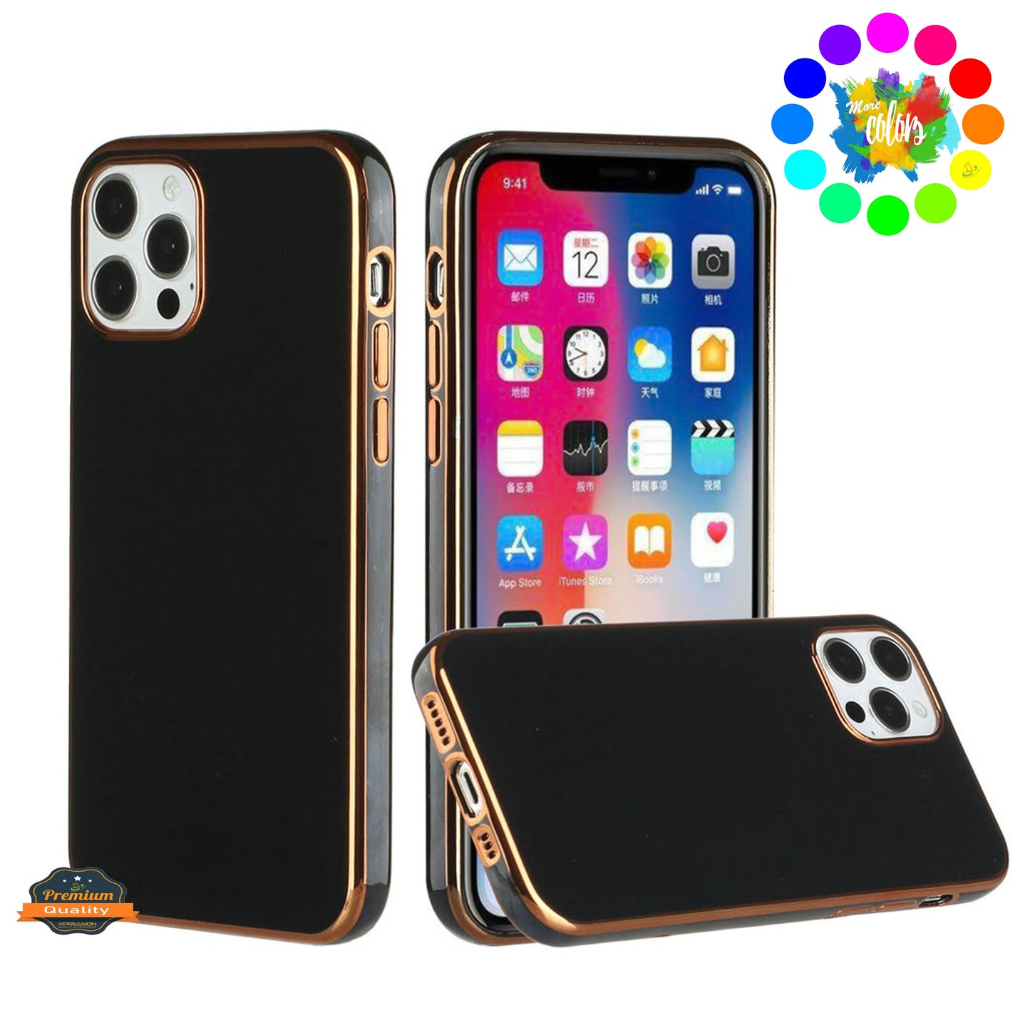 For Apple iPhone 14 /Plus Pro Max Electroplated Fashion Solid Gold Frame Hybrid Rubber TPU Hard PC Slim Fit  Phone Case Cover