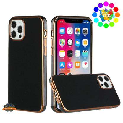 For Apple iPhone 14 /Plus Pro Max Electroplated Fashion Solid Gold Frame Hybrid Rubber TPU Hard PC Slim Fit  Phone Case Cover