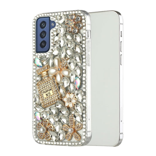 For Samsung Galaxy S21 Ultra Bling Clear Crystal 3D Full Diamonds Luxury Sparkle Rhinestone Hybrid Protective Pearl Flowers Perfume Phone Case Cover
