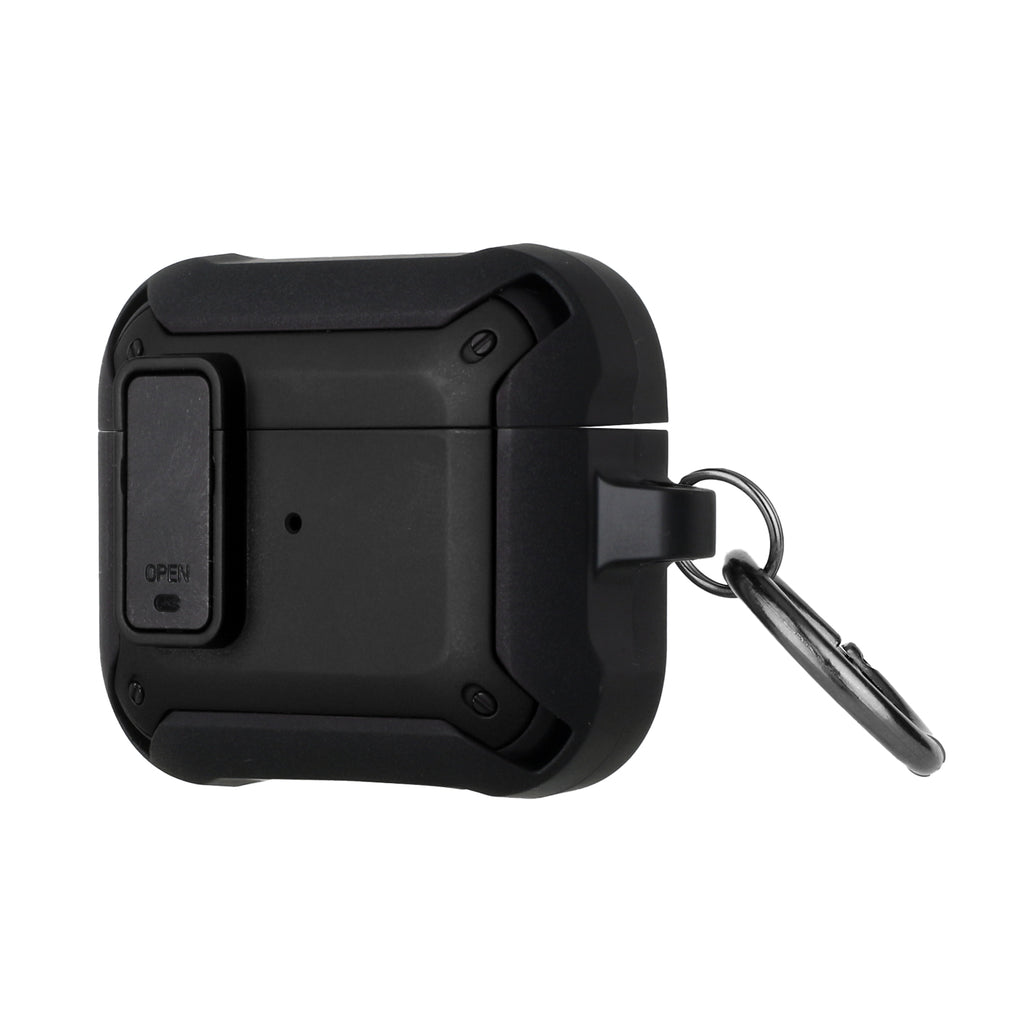 For Apple AirPods Pro Premium Ultra ShockProof Hybrid With Metal Hook Carabiner & Switch Closure Full-Body Rugged Protective Black Phone Case Cover
