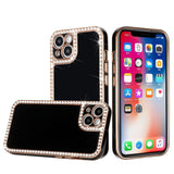 For Apple iPhone SE 3 (2022) SE/8/7 All Around 3D Diamonds Rhinestone Chrome Frame TPU Shiny Bling Glitter  Phone Case Cover