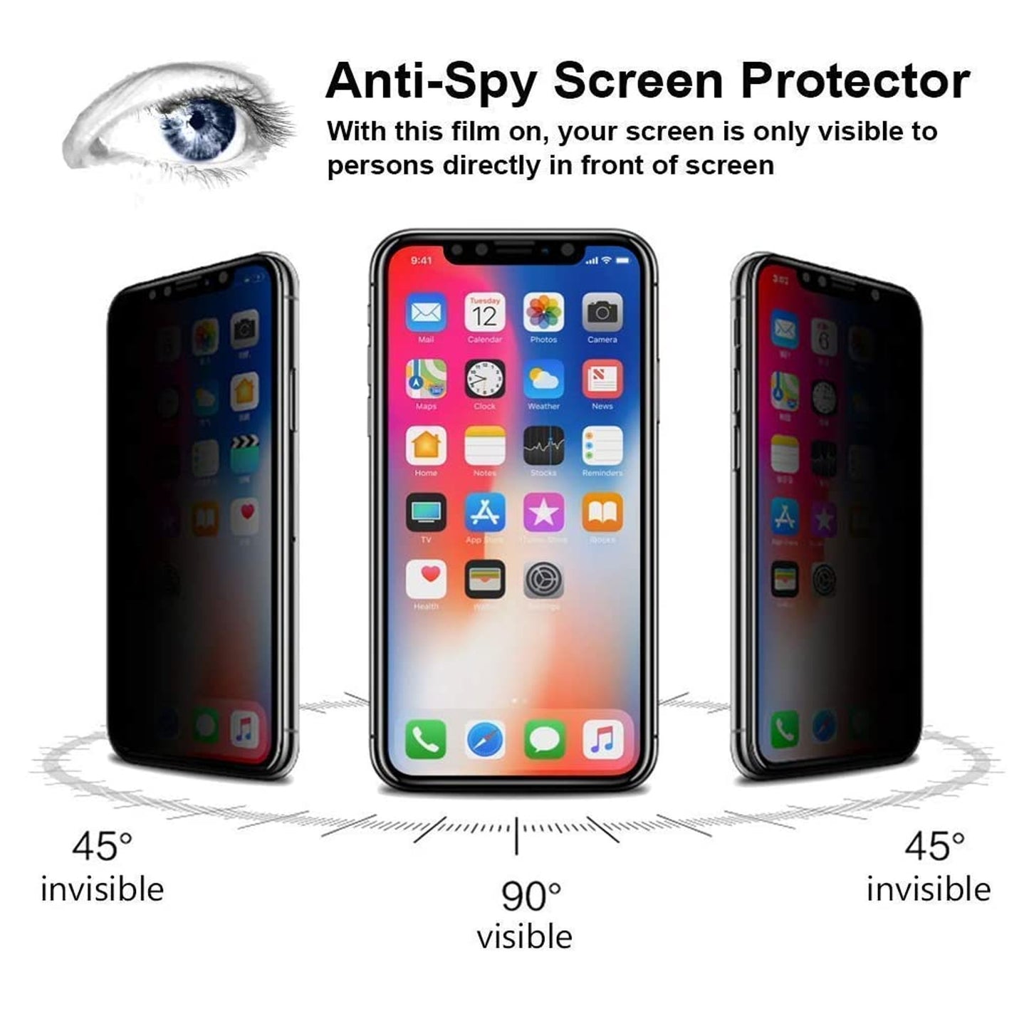 For Apple iPhone 14 (6.1") Privacy Screen Protector Anti Spy 9H Dark Tempered Glass Screen Film Guard Case Friendly Black Screen Protector